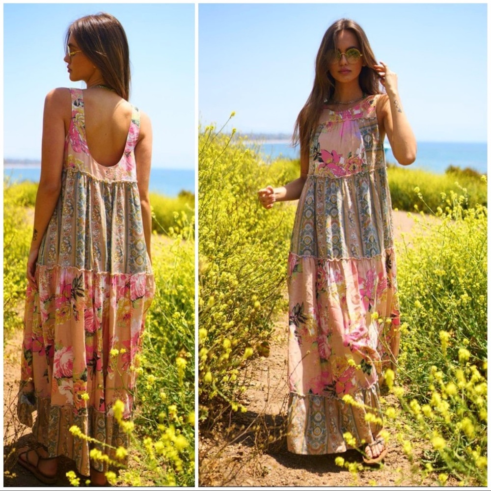 New in Fabulous Boho Chic Combines Floral & Boho Stripe Patterns Maxi Dress